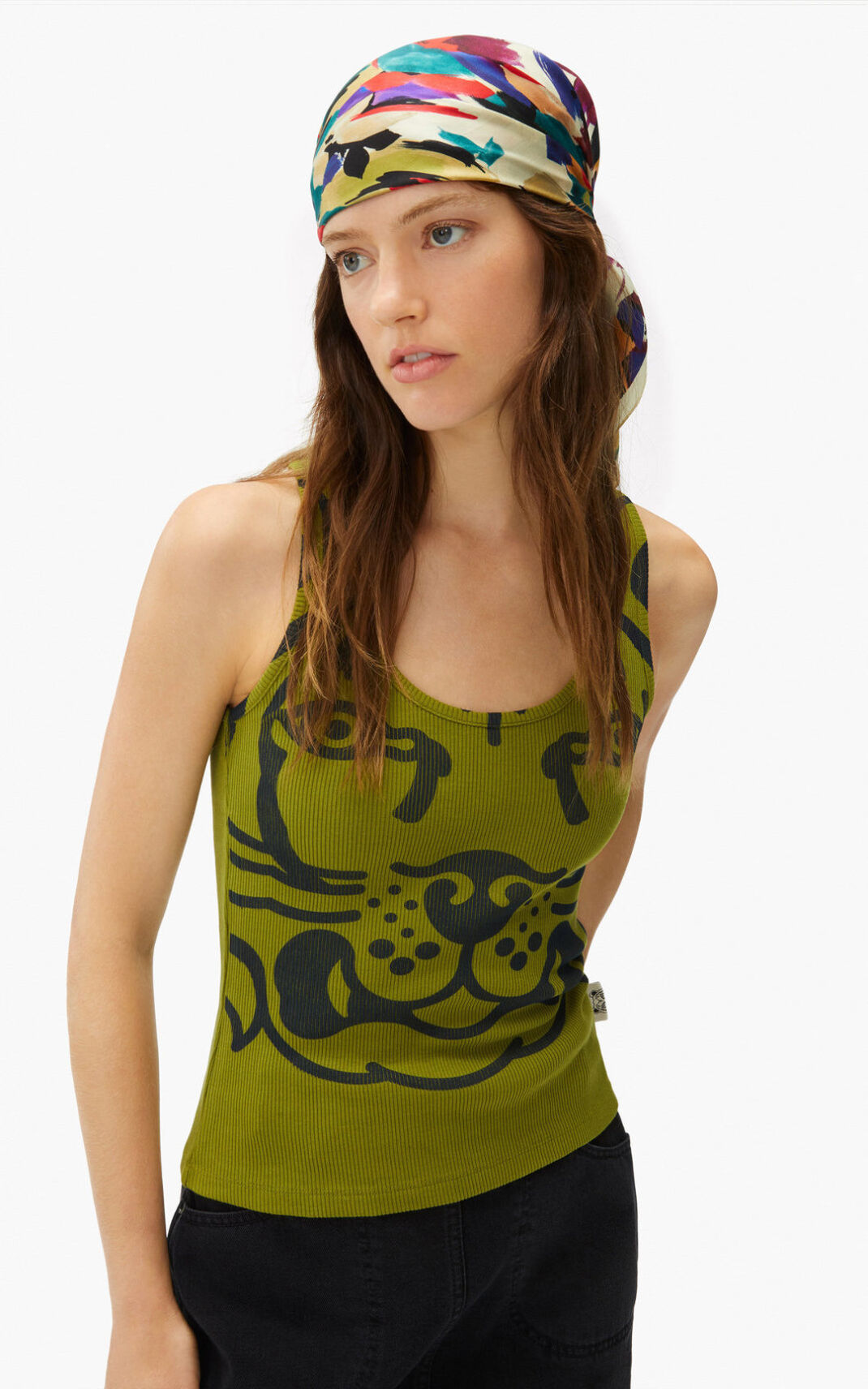 Kenzo K Tiger vest top Ženska Majice Olive SI-7375361